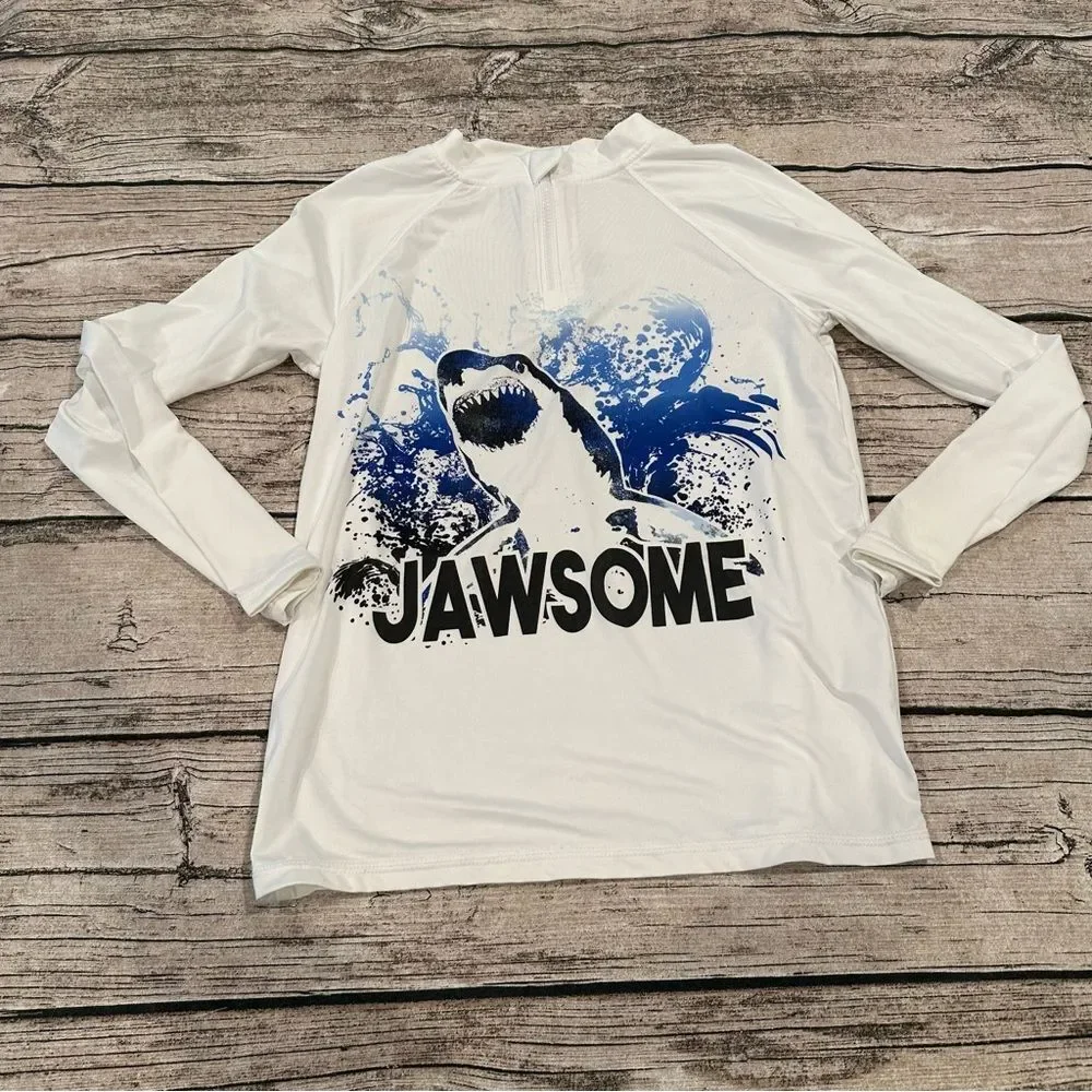 Wonder Nation Jawsome Shark Long Sleeved Quarter Zip Rashguard in White Size 8